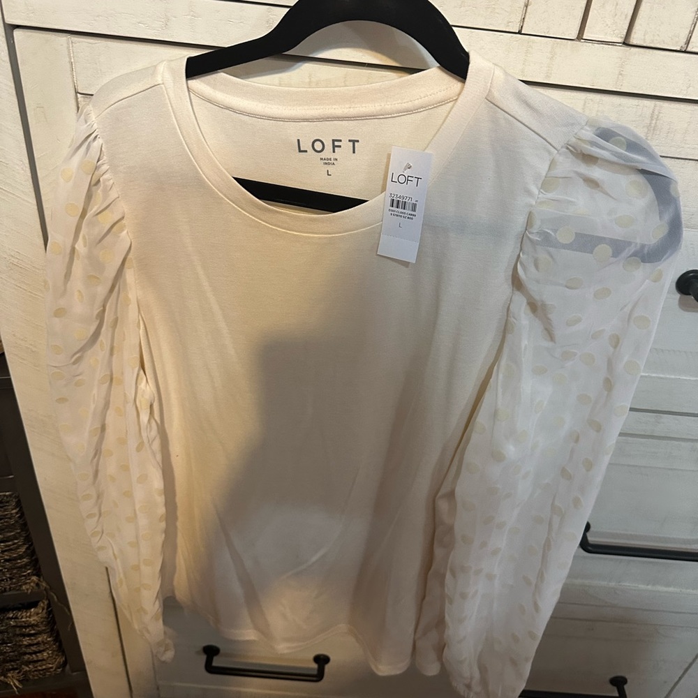 Brand new loft blouse with sheer dotted sleeves